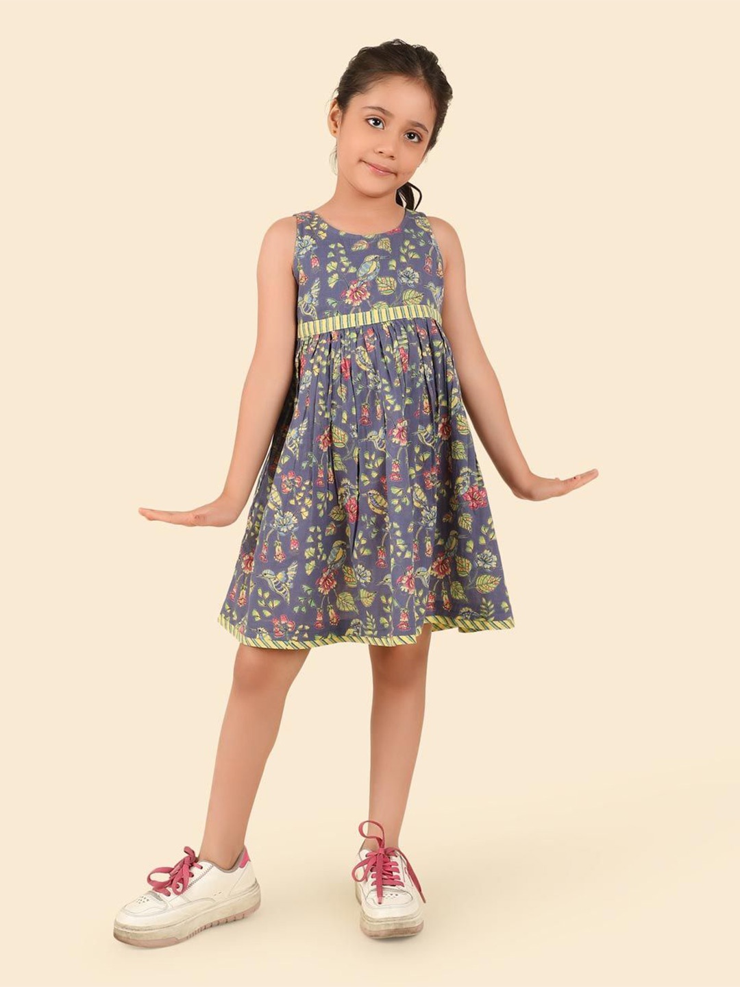

Fabindia Floral Print A-Line Dress, Blue