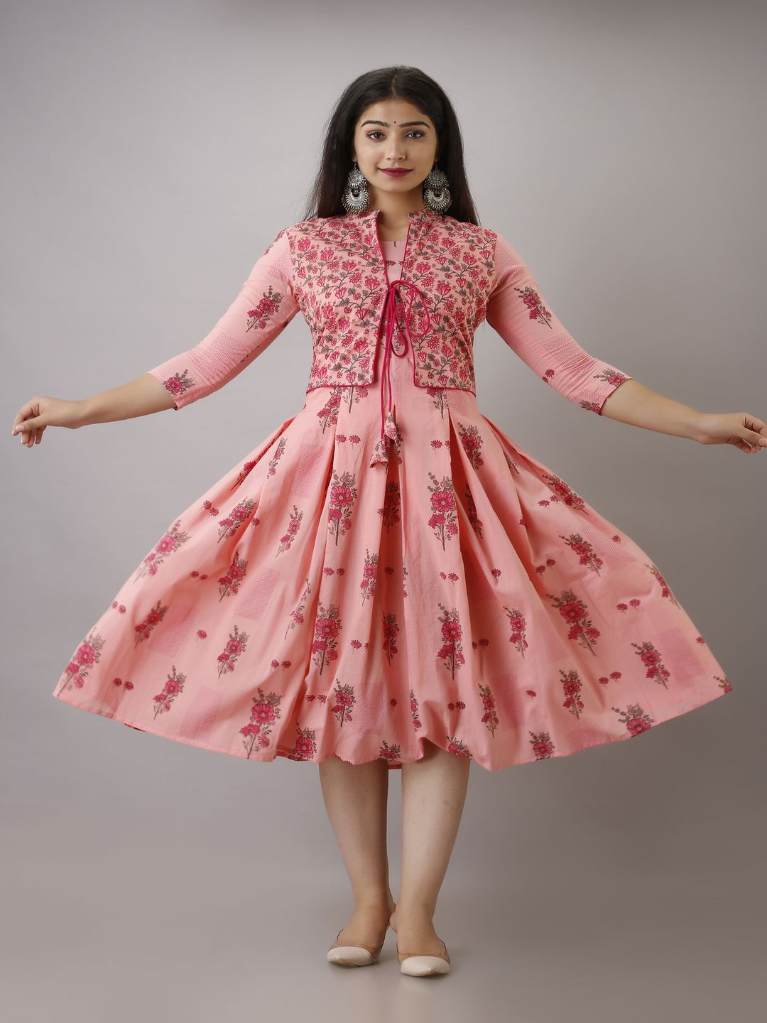 

Jaipurite Printed Fit & Flared Dress, Pink