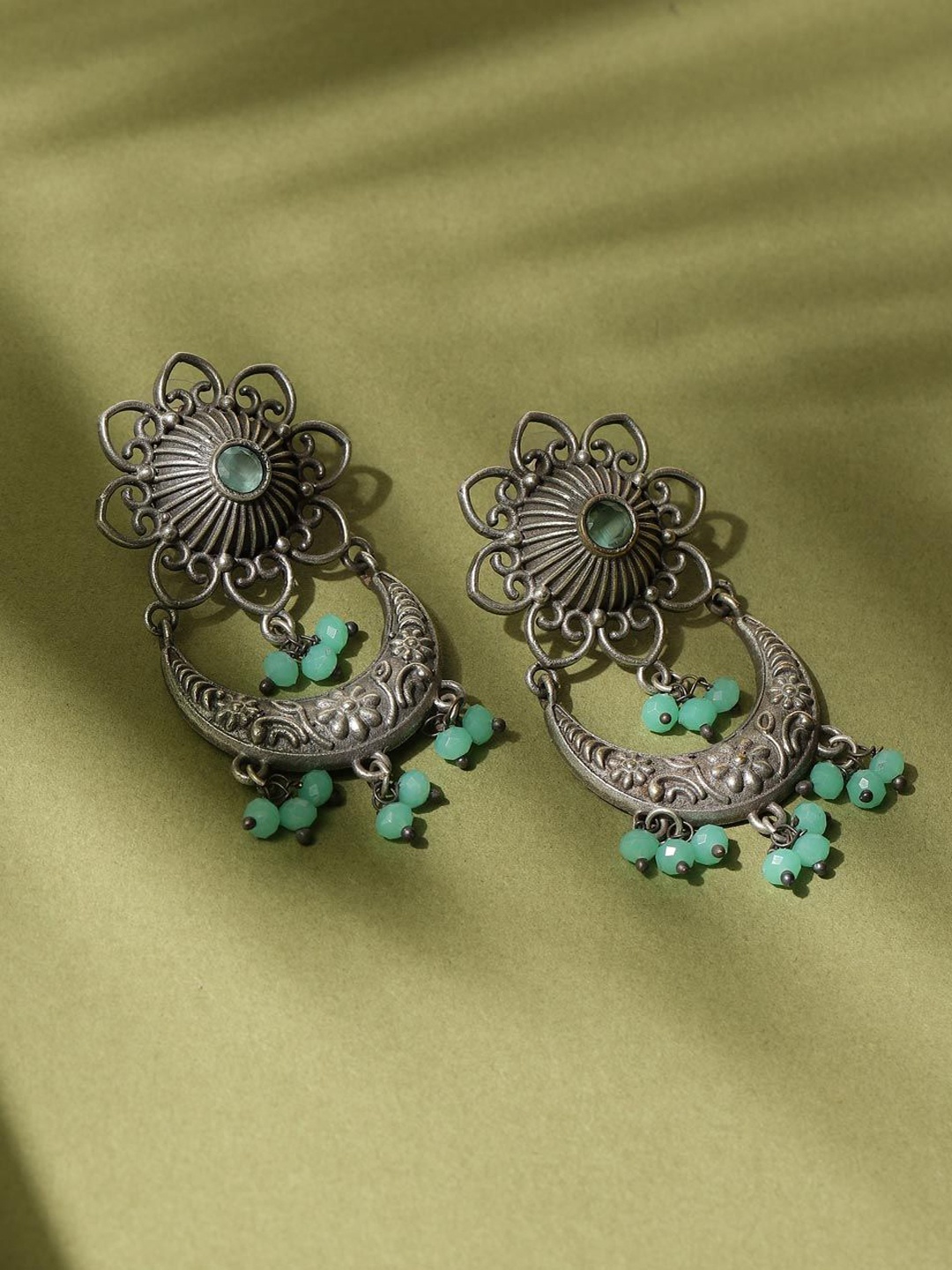 

Fabindia Stone Studded Contemporary Chandbalis, Silver