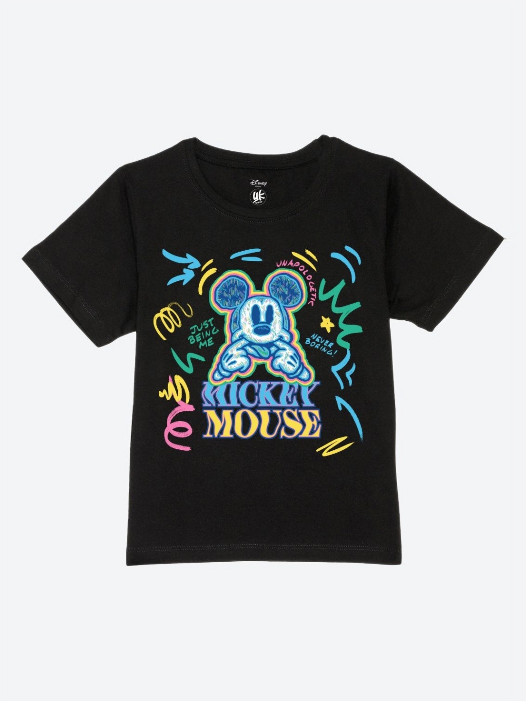 

YK Disney Boys Graphic Printed Round Neck Pure Cotton T-Shirt, Black