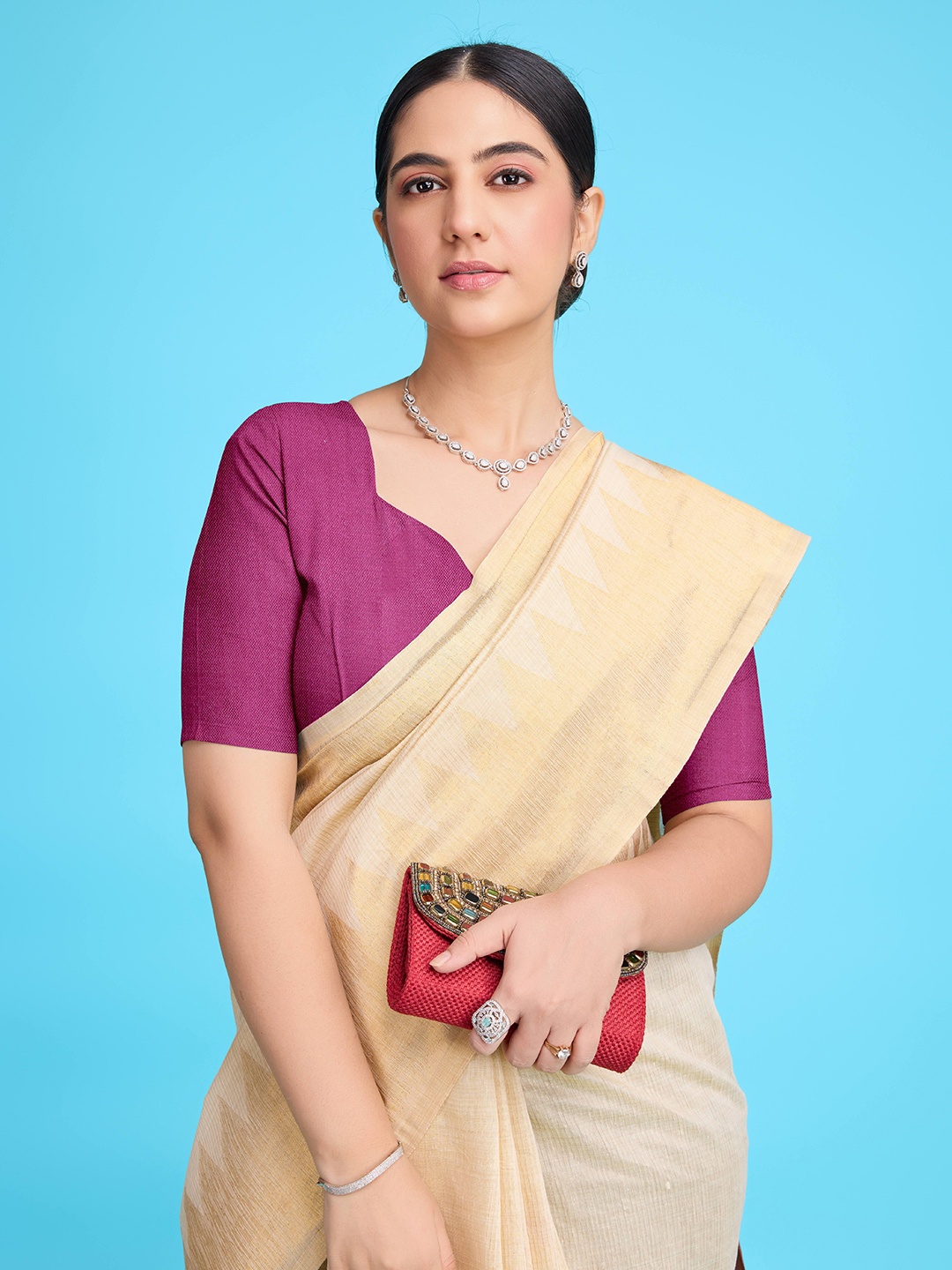 

NIWAA Woven Design Chanderi Saree, Off white