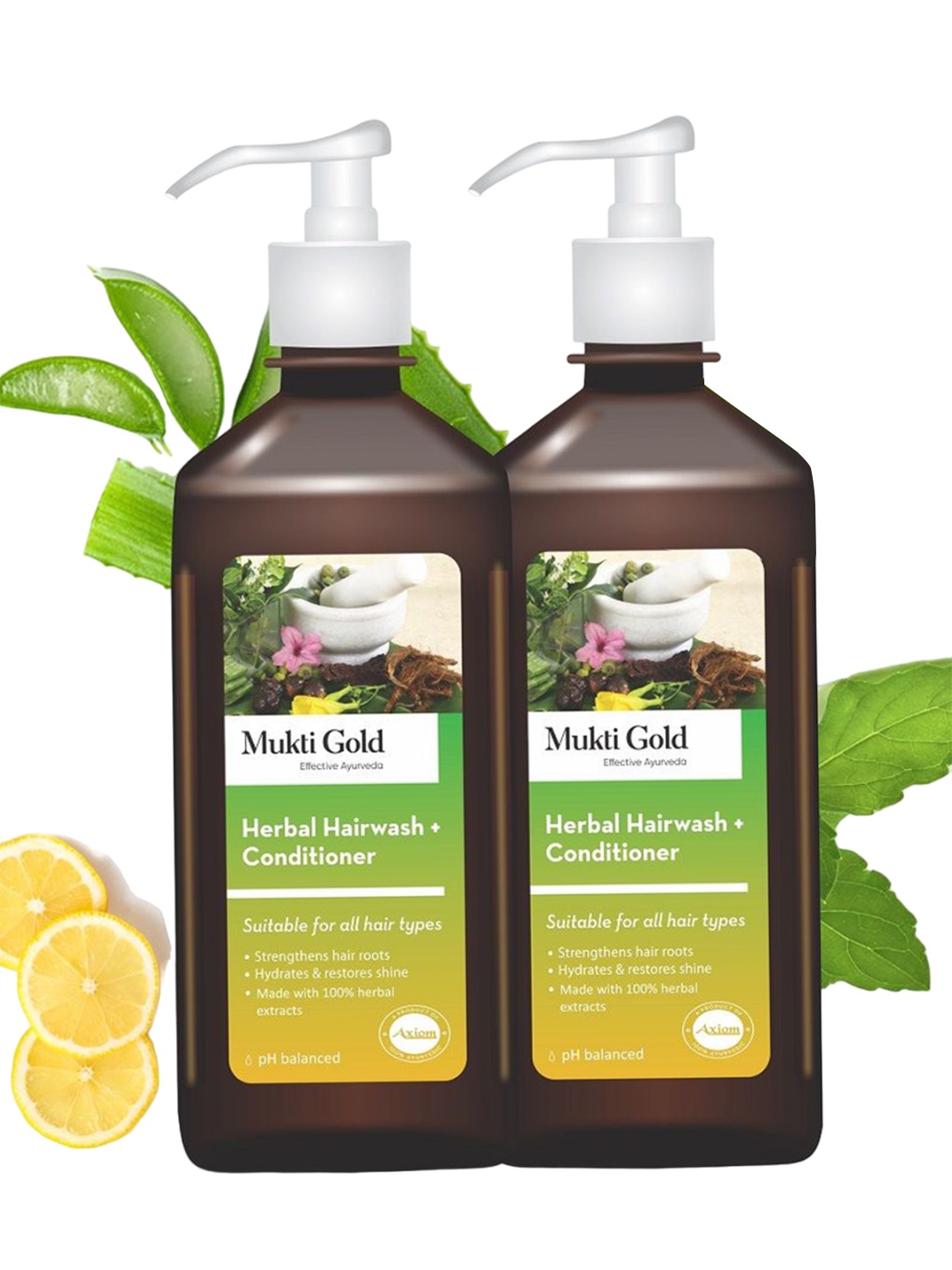 

Mukti Gold Set Of 2 Aloevera & Amla Herbal Hairwash + Conditioner- 400ml Each, Brown