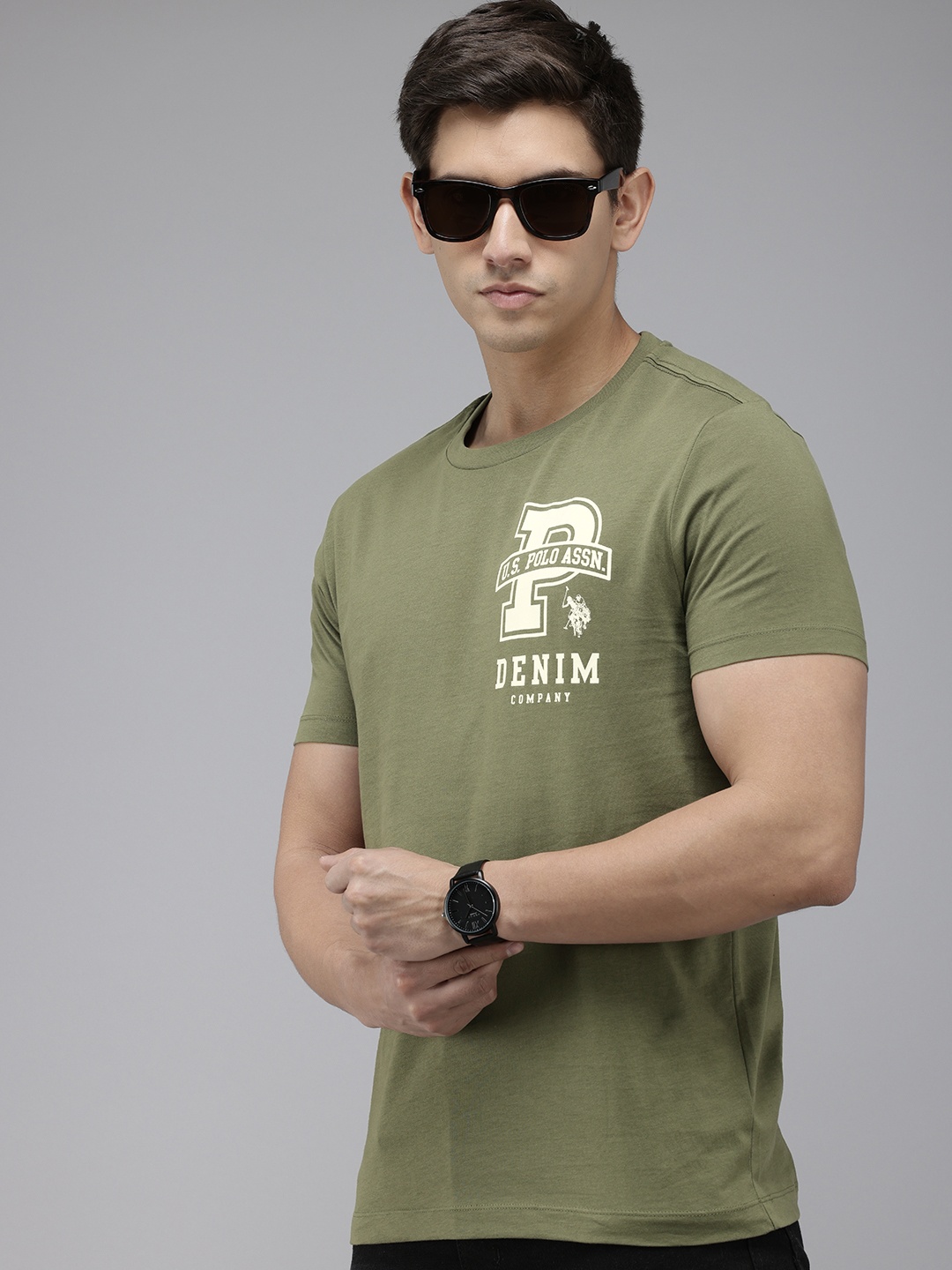 

U.S. Polo Assn. Denim Co. Brand Logo Printed Pure Cotton Slim Fit T-shirt, Olive