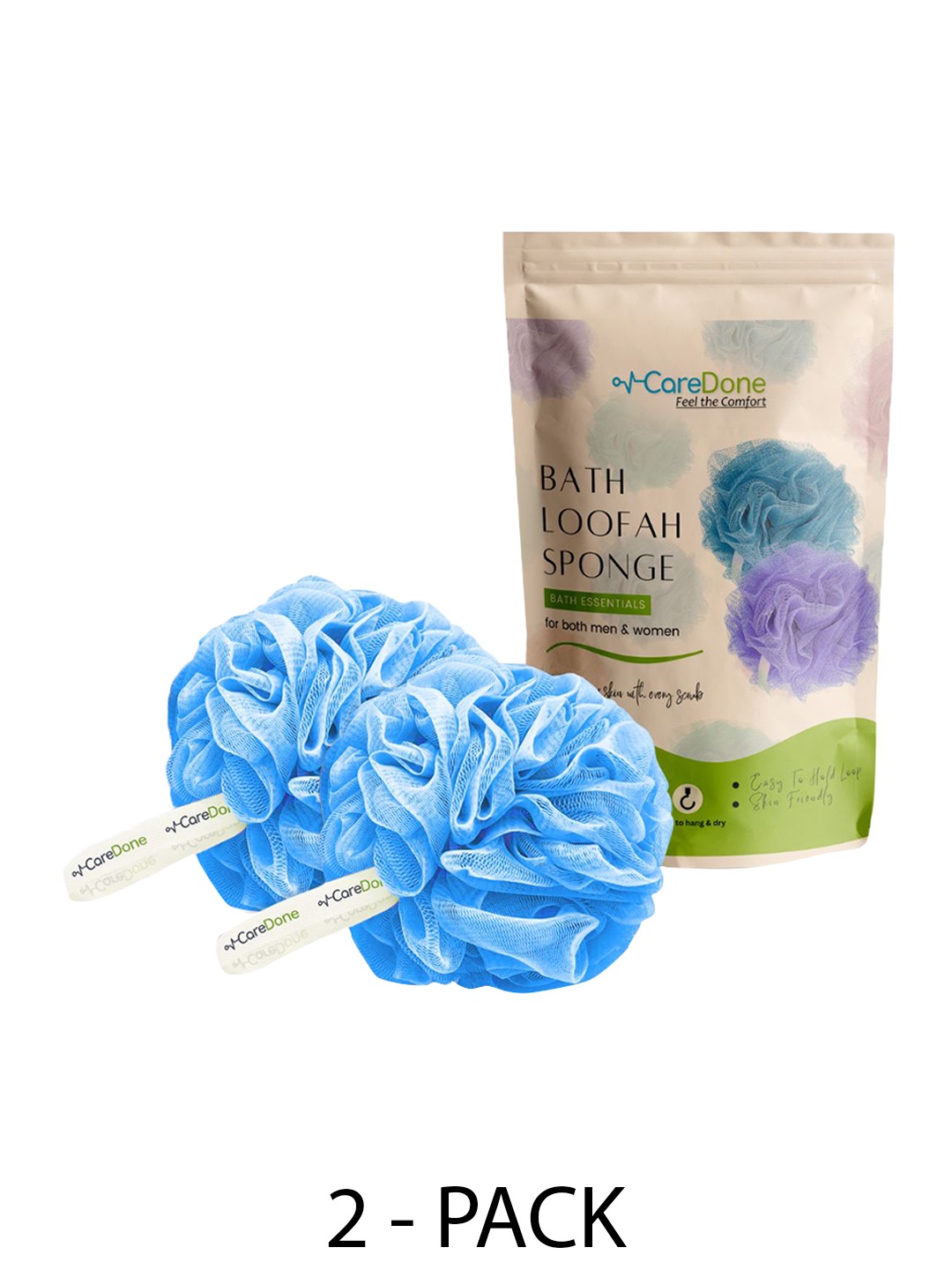 

CareDone Set of 2 Soft & Large Round Bath Loofah, Blue