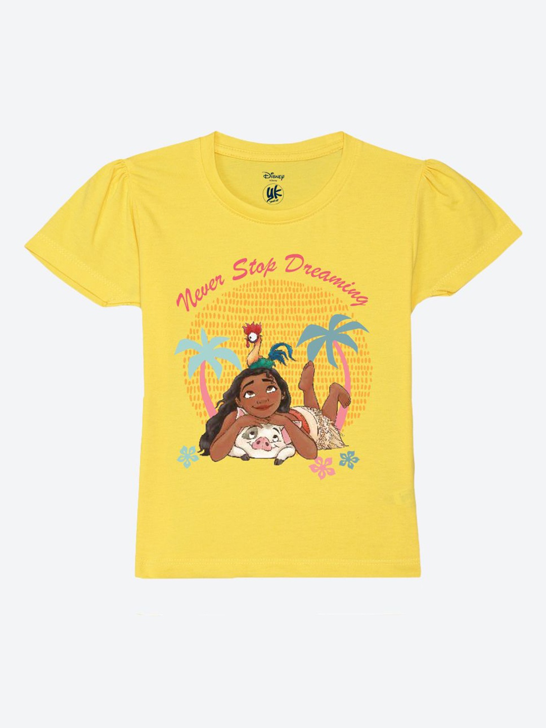 

YK Disney Girls Graphic Printed Round Neck Pure Cotton T-Shirt, Yellow