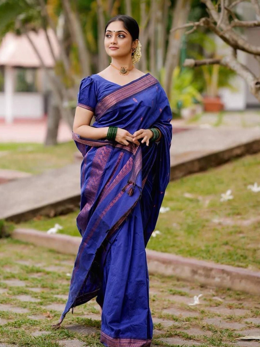 

Mitera Woven Design Zari Silk Blend Saree, Blue