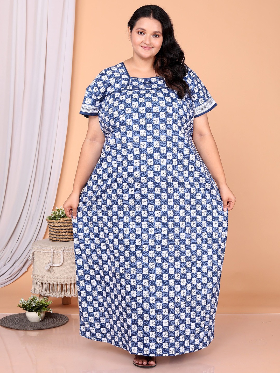 

JAIPZZ APPARELS Printed Maxi Nightdress, Blue