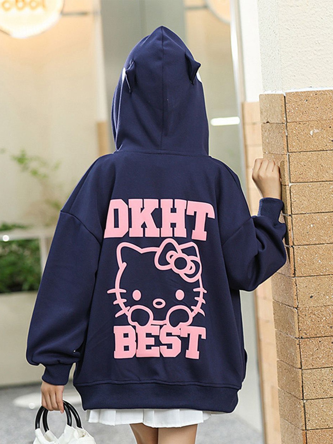 

INCLUD Girls Printed Hooded Sweatshirt, Navy blue