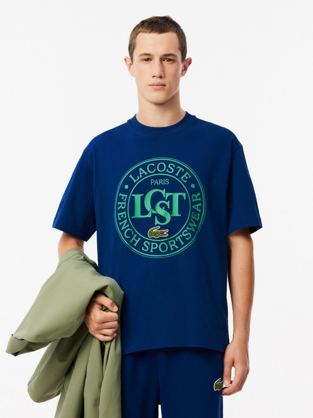 

Lacoste Men Typography Printed Round Neck Cotton Oversized T-Shirt, Blue