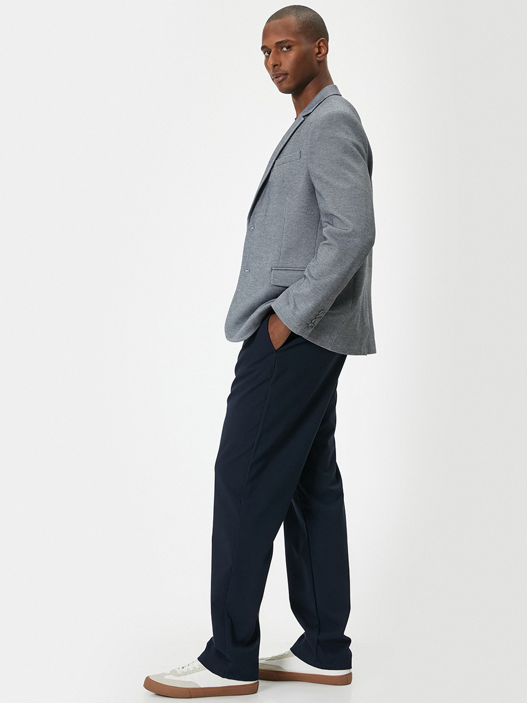 

Koton Self Design Notched Lapel Collar Single Breasted Casual Blazer, Grey