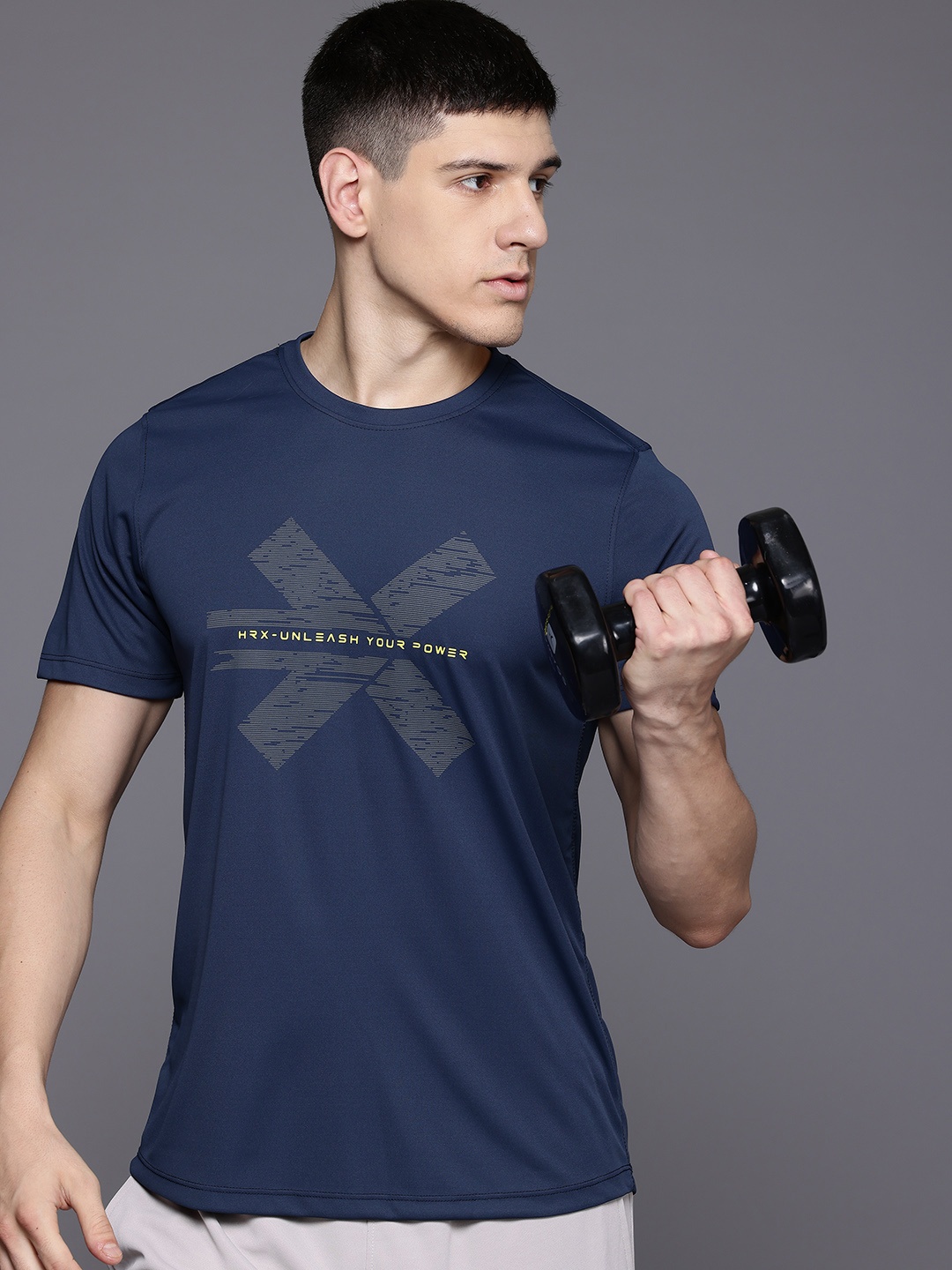 

HRX by Hrithik Roshan Brand Logo Printed Training T-shirt, Navy blue