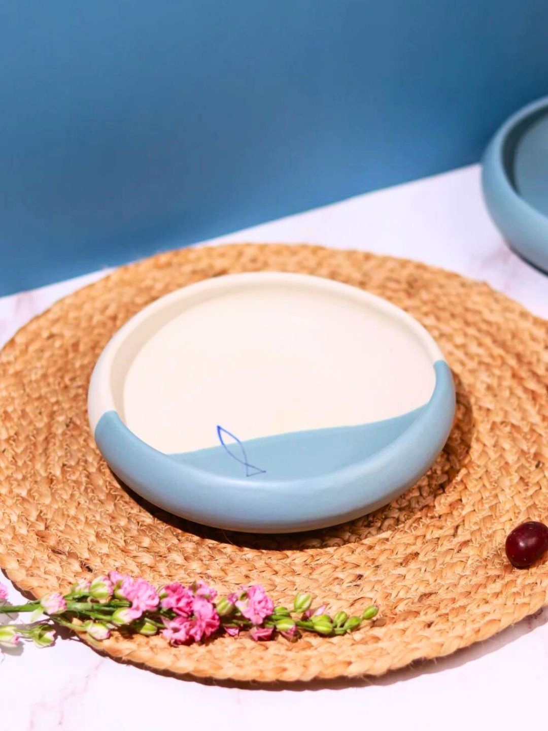 

WEAVING HOMES White & Blue 2 Pieces Ceramic Printed Bowls