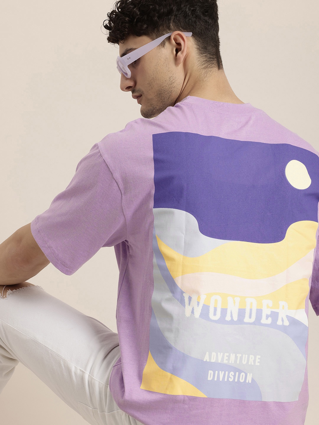 

HERE&NOW Printed Drop-Shoulder Sleeves Relaxed Fit T-shirt, Lavender