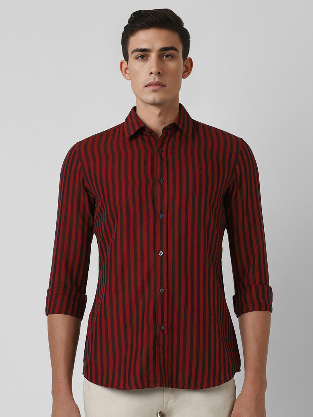 

Van Heusen Sport Men Spread Collar Vertical Striped Linen Blend Slim Fit Casual Shirt, Red