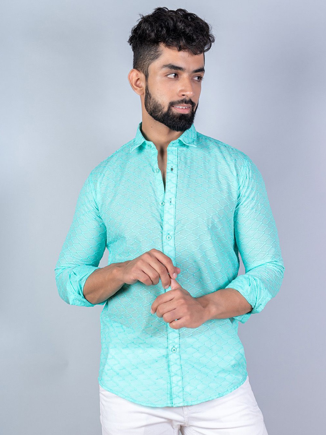 

Tistabene Men Standard Spread Collar Solid Cotton Casual Shirt, Sea green
