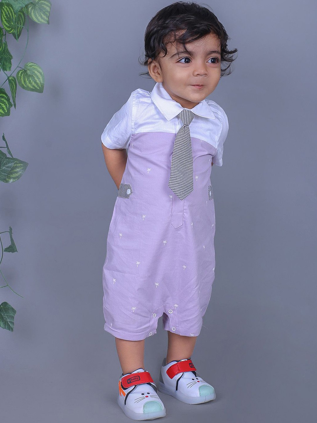 

Little Llama Infant Boys Colourblocked Cotton Rompers, Lavender