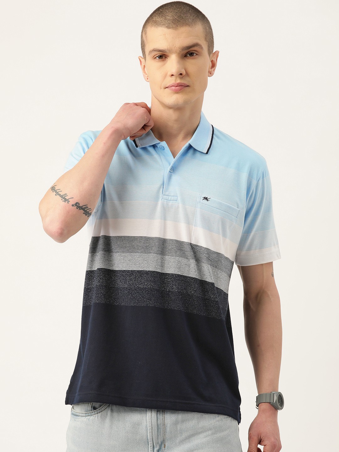 

Monte Carlo Men Striped Polo Collar T-shirt, Blue