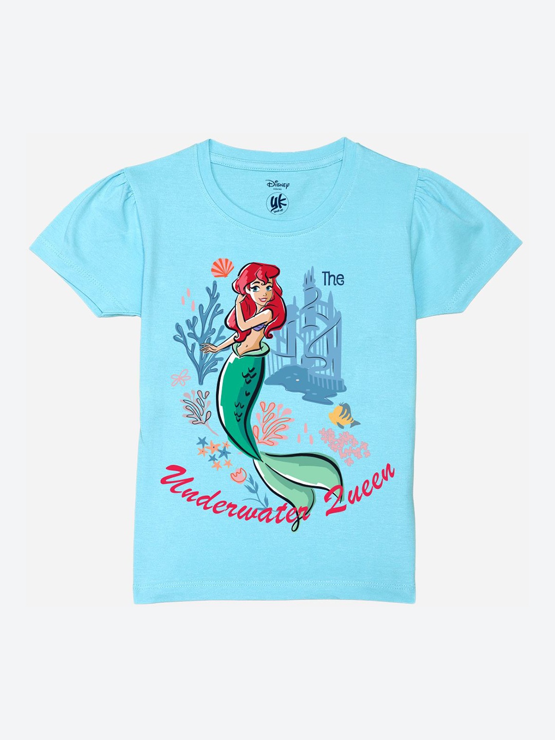 

YK Disney Girls Graphic Printed Round Neck Pure Cotton T-shirt, Blue