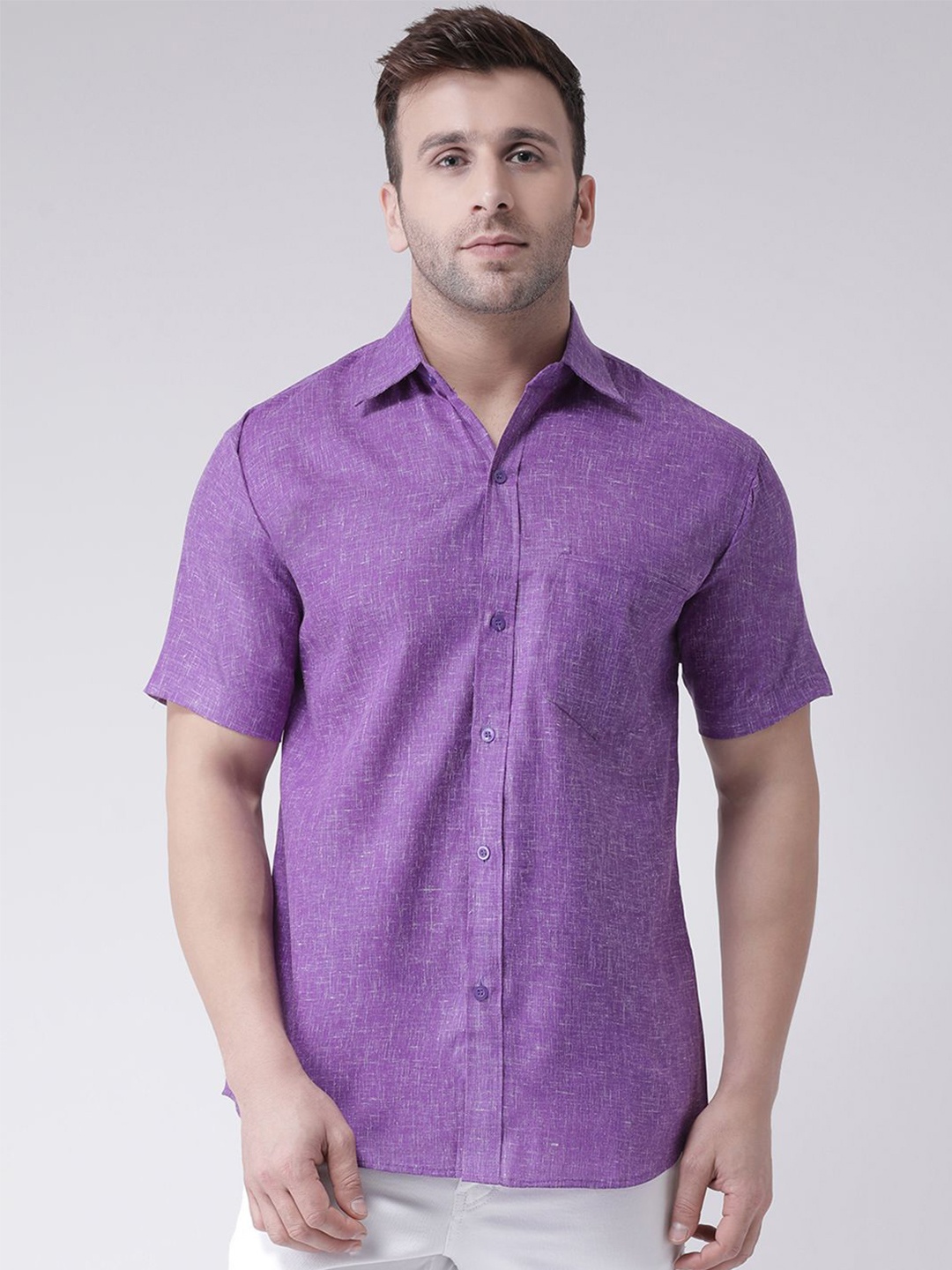 

KLOSET BY RIAG Men Classic Spread Collar Solid Cotton Linen Casual Shirt, Purple