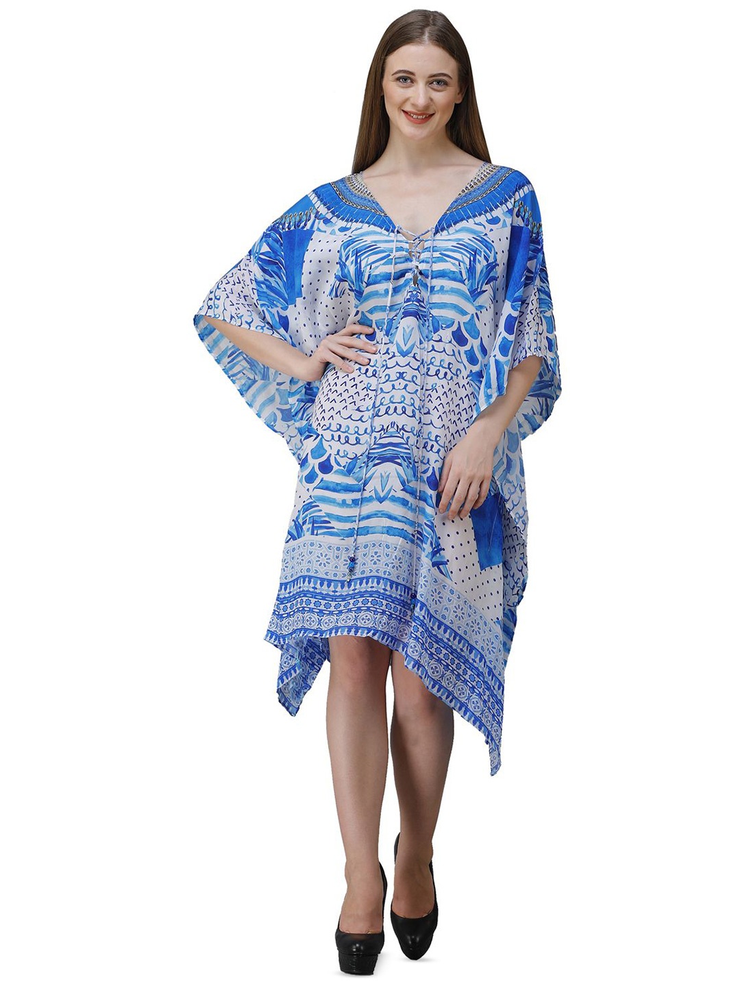 

ravi rajoria Print Kimono Sleeve Crepe Kaftan Maxi Dress, Multi