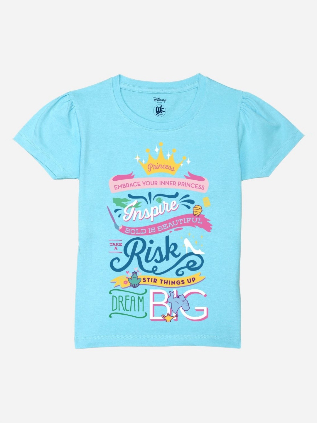 

YK Disney Girls Typography Printed Round Neck Pure Cotton T-Shirt, Blue