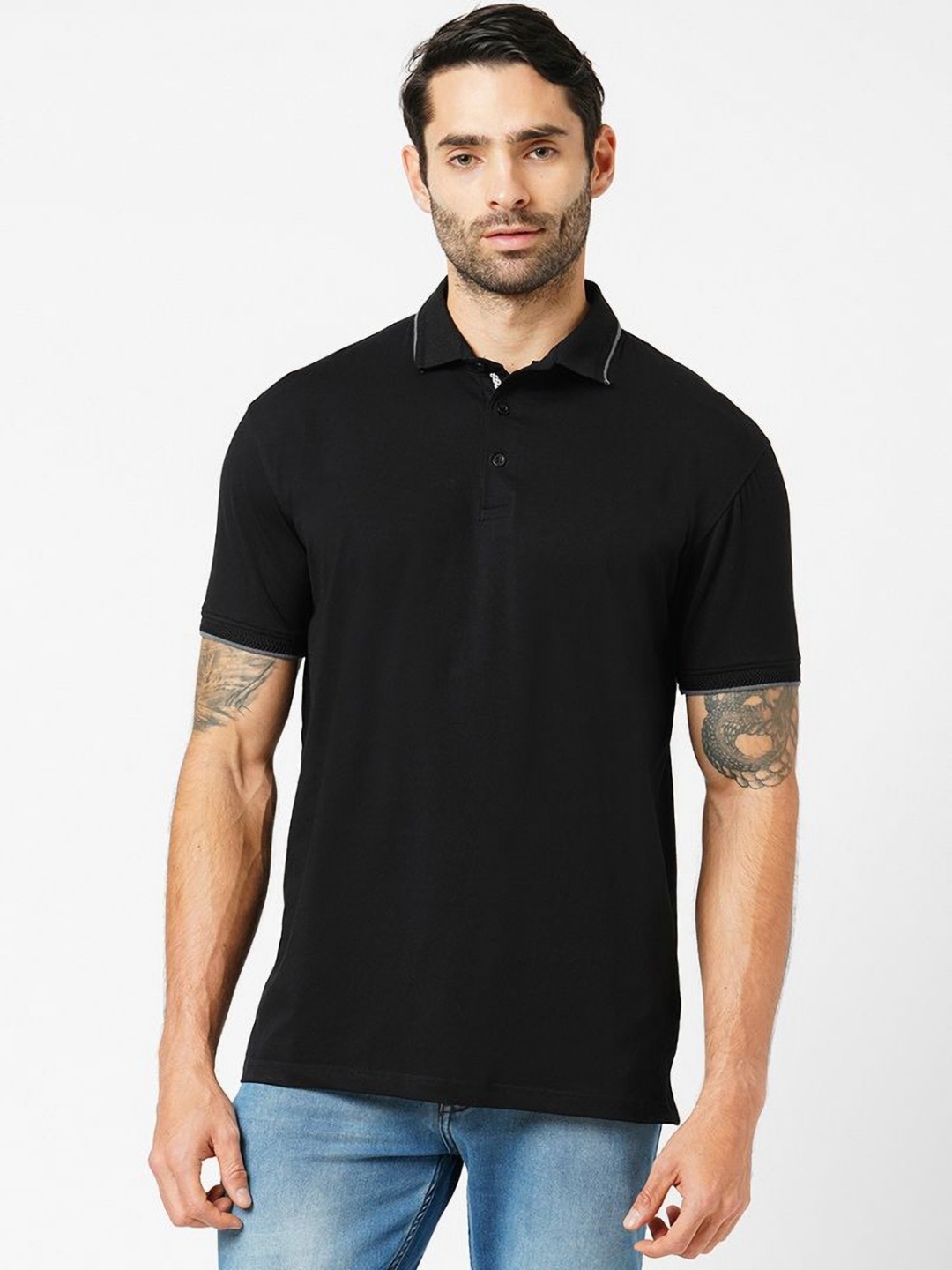 

Wear Your Opinion Men Premium 4 Way Stretch Lycra Polo Collar T-shirt, Black
