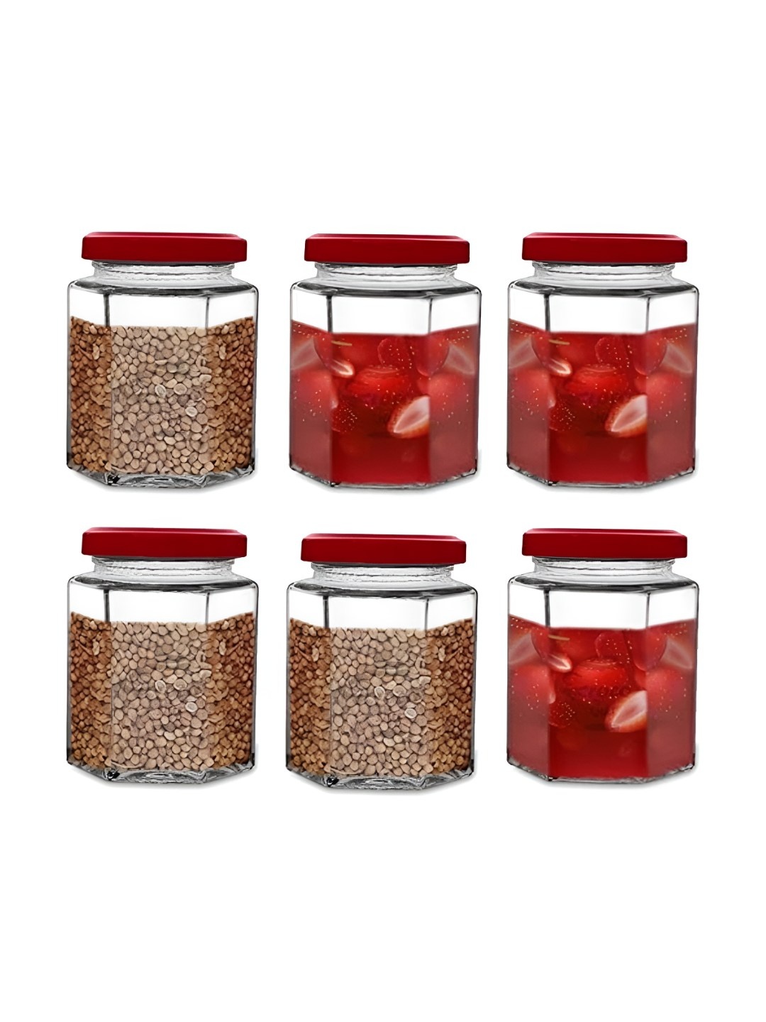 

CROCO JAR Transparent 6 Pcs Piramal Hexagonal Shape Storage Glass Food Containers 250 ml