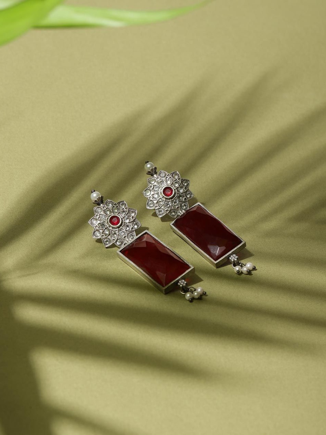 

Fabindia Silver-Plated Stone Studded Contemporary Drop Earrings