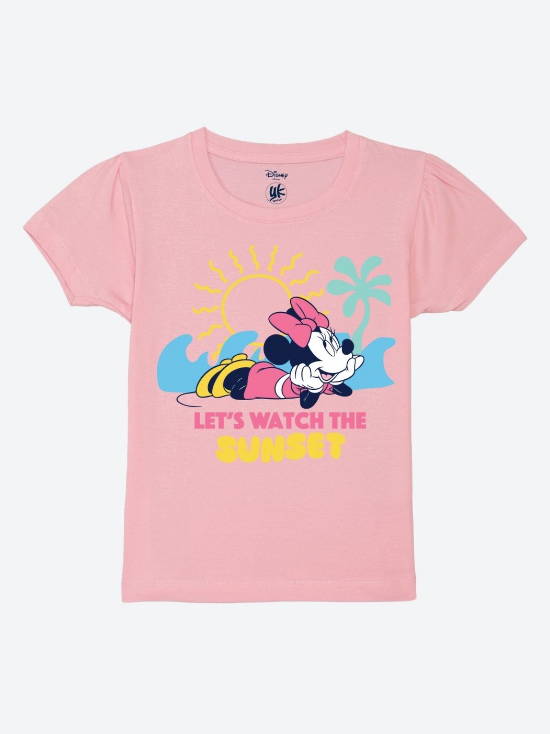 

YK Disney Girls Graphic Printed Round Neck Pure Cotton T-Shirt, Pink