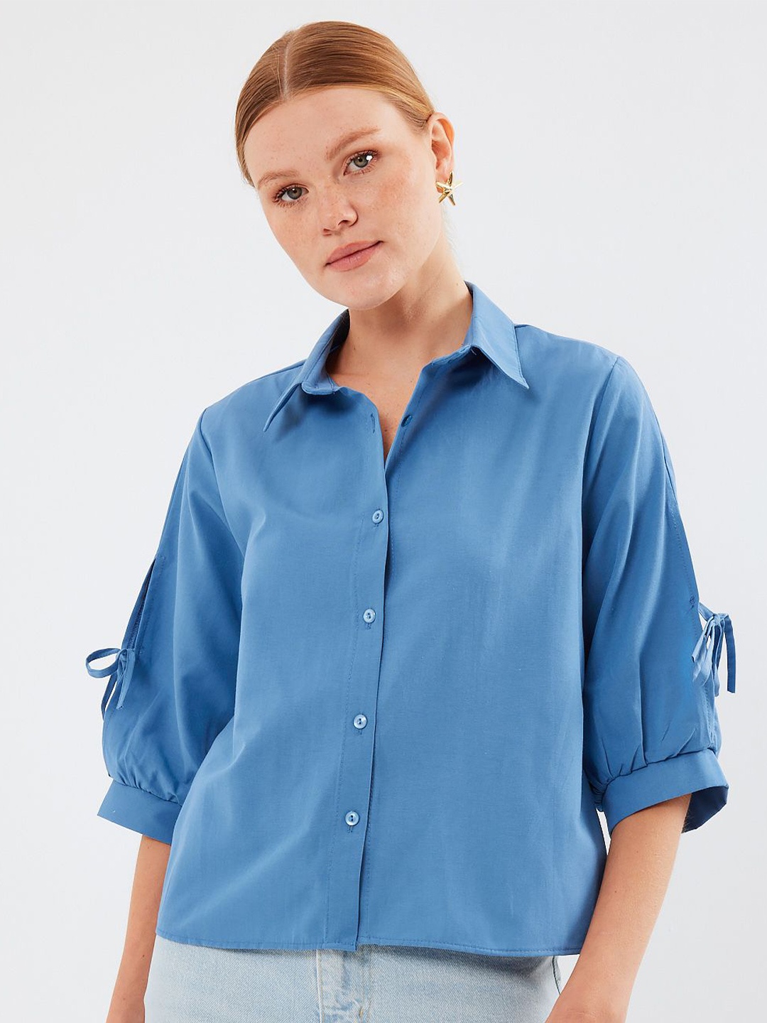 

BIGDART Women Spread Collar Solid Casual Shirt, Na