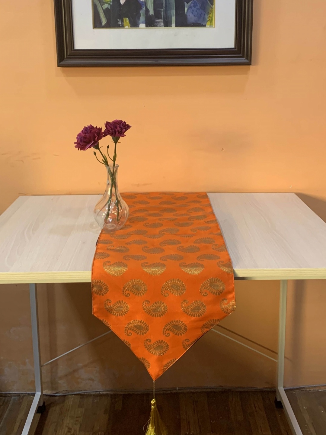 

Pink Parrot Orange-Coloured & Yellow-Coloured Ethnic Motifs Printed Table Runner