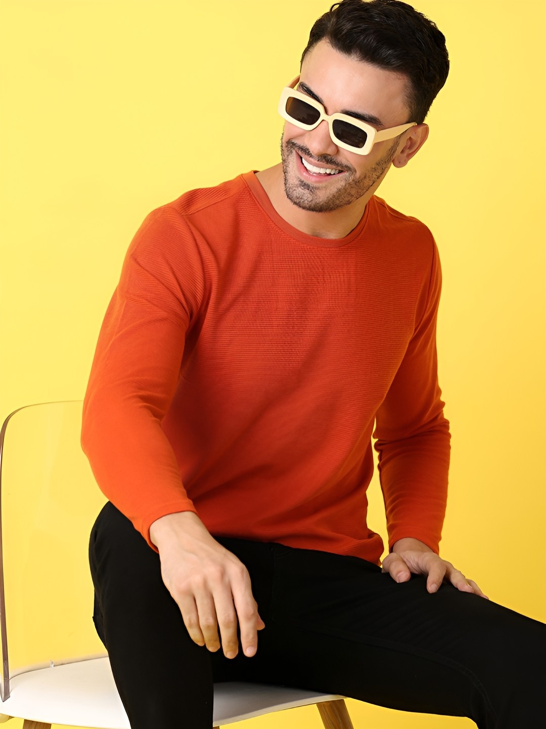 

V-Mart Men Solid Round Neck Cotton T-Shirt, Rust