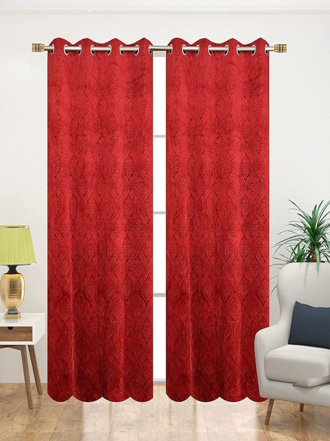 

JBG Home Store Maroon 2 Pcs Embellished Room Darkening Window Curtain