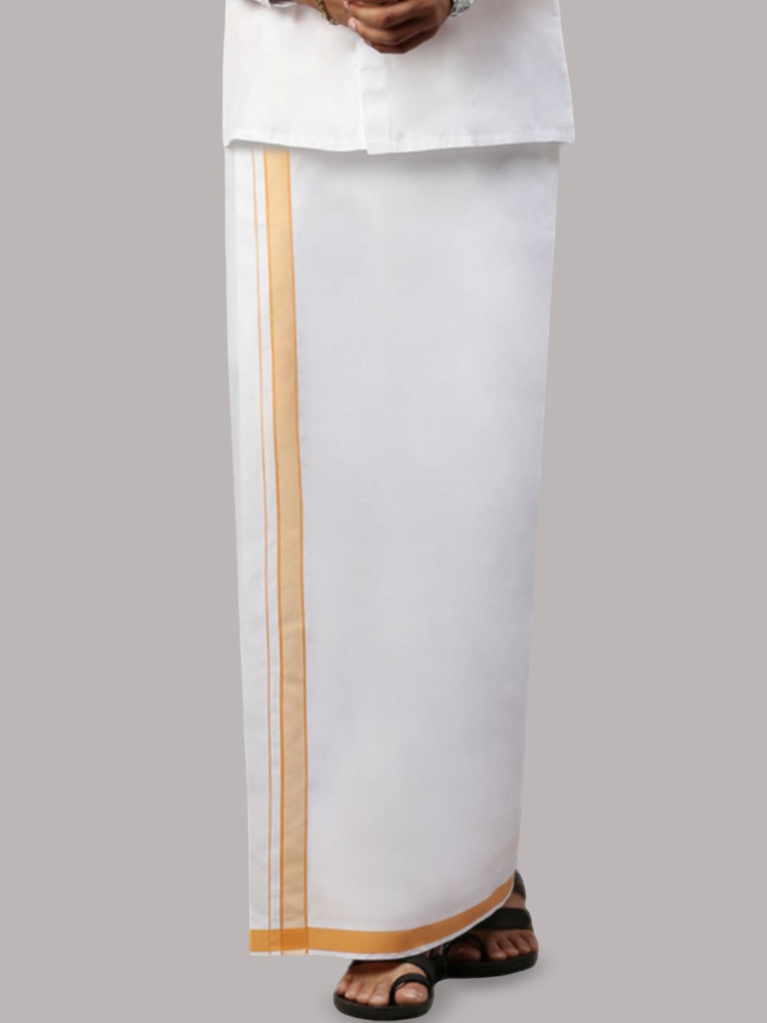 

RAMRAJ Men Prestigious Look Dhoti with Fancy Border, White
