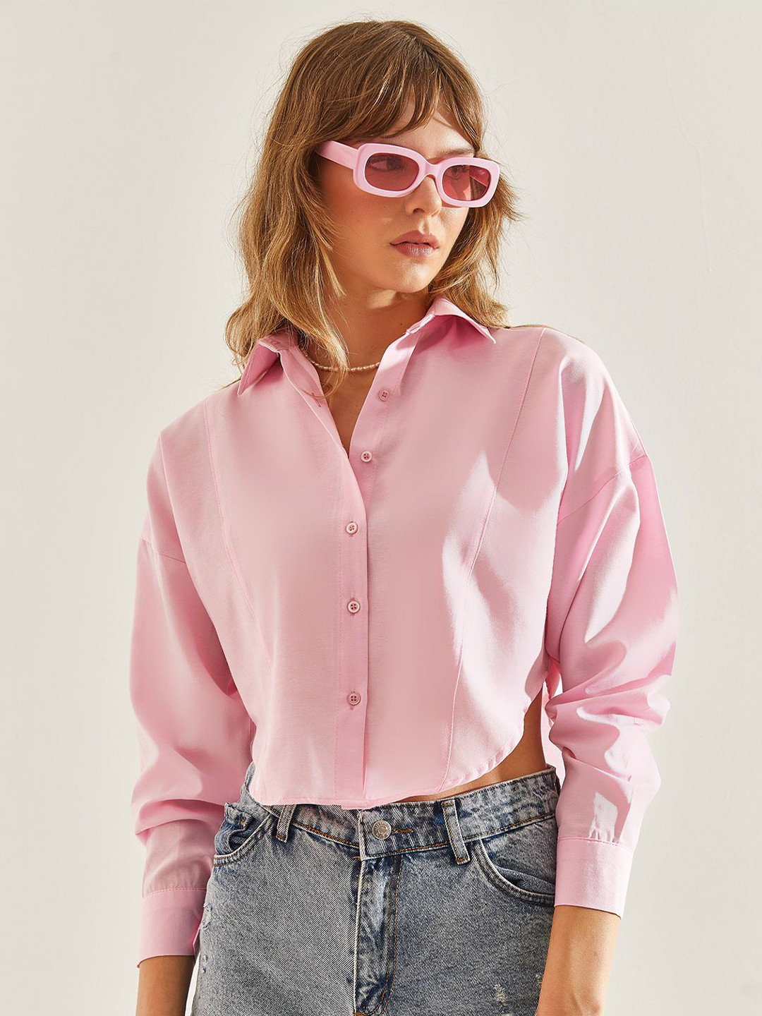 

BIANCO LUCCI Women Spread Collar Solid Casual Shirt, Pink