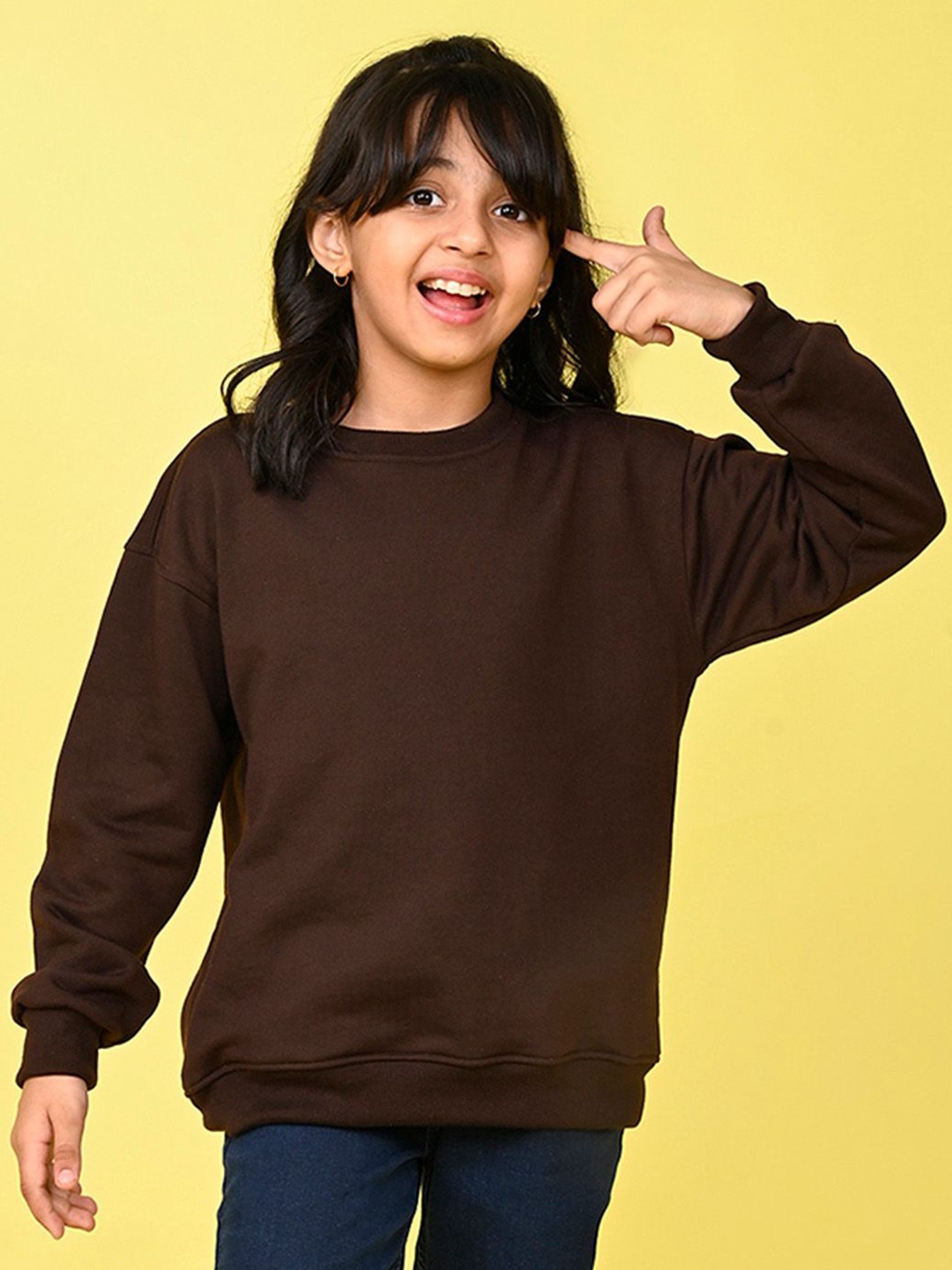 

NUSYL Girls Solid Oversized Sweatshirt, Brown