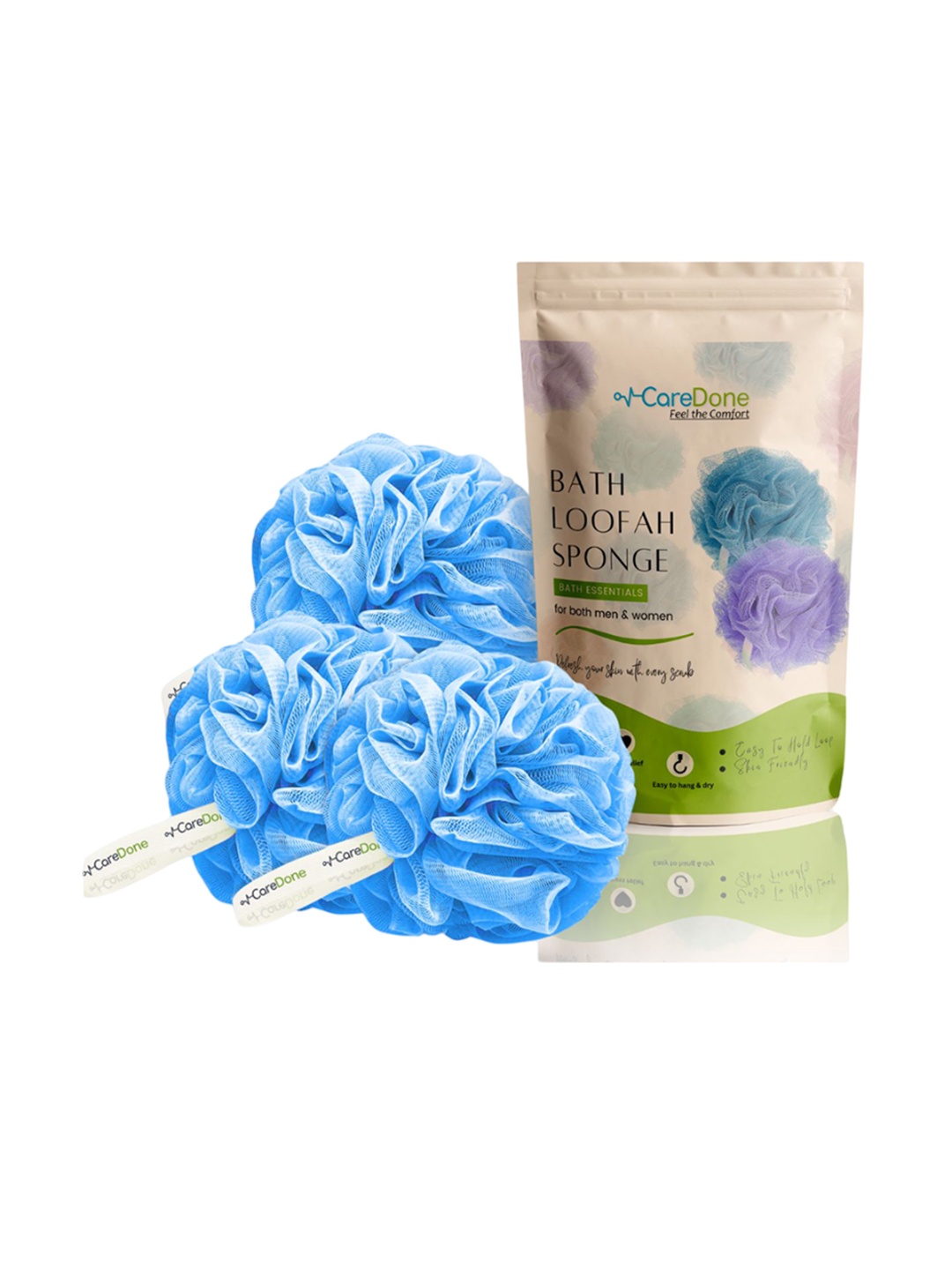 

CareDone Set of 3 Large Bath Loofah Sponge, Blue