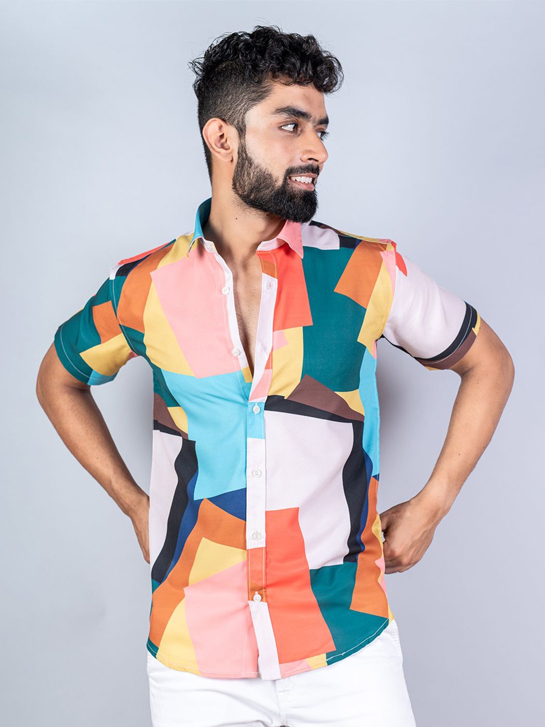 

Tistabene Men Standard Spread Collar Abstract Printed Crepe Casual Shirt, Pink