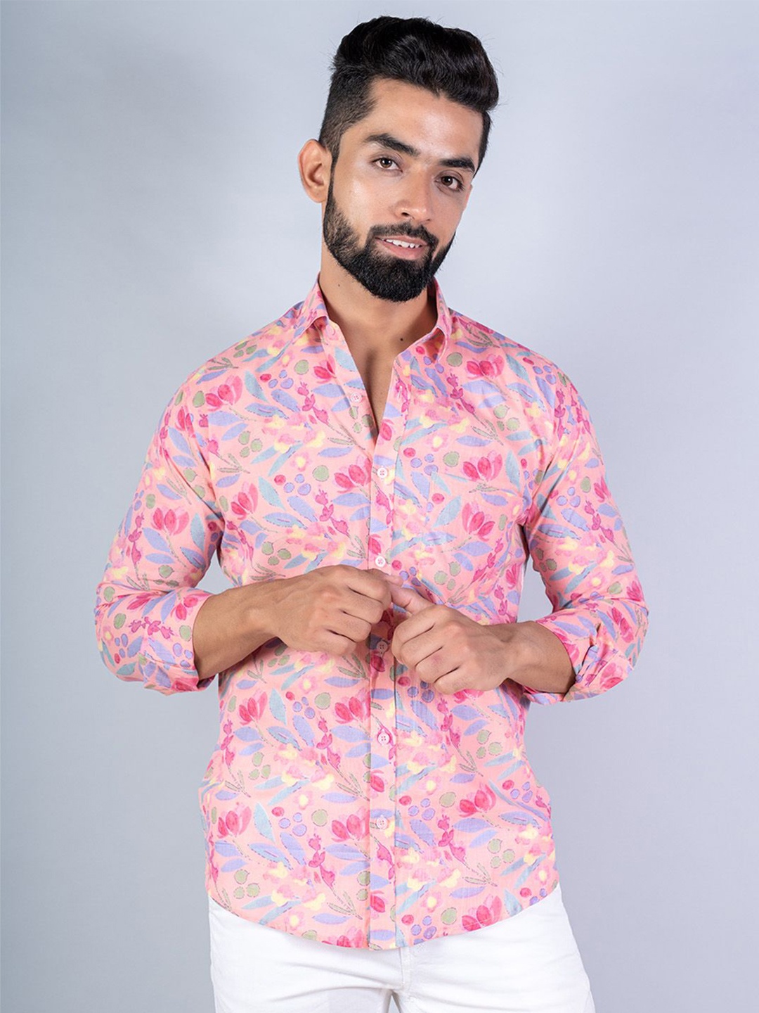 

Tistabene Men Standard Spread Collar Animal Printed Cotton Casual Shirt, Pink