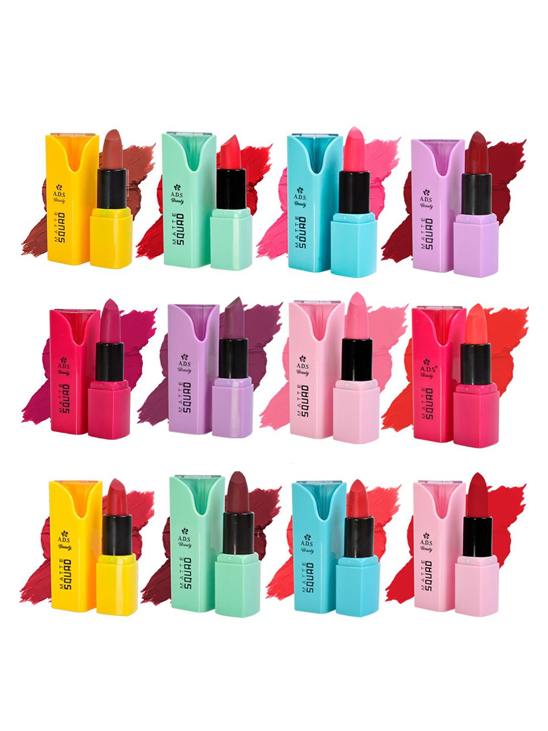

A.D.S Set Of 12 Matte Squad Lipstick 4gm - AL01792, Purple