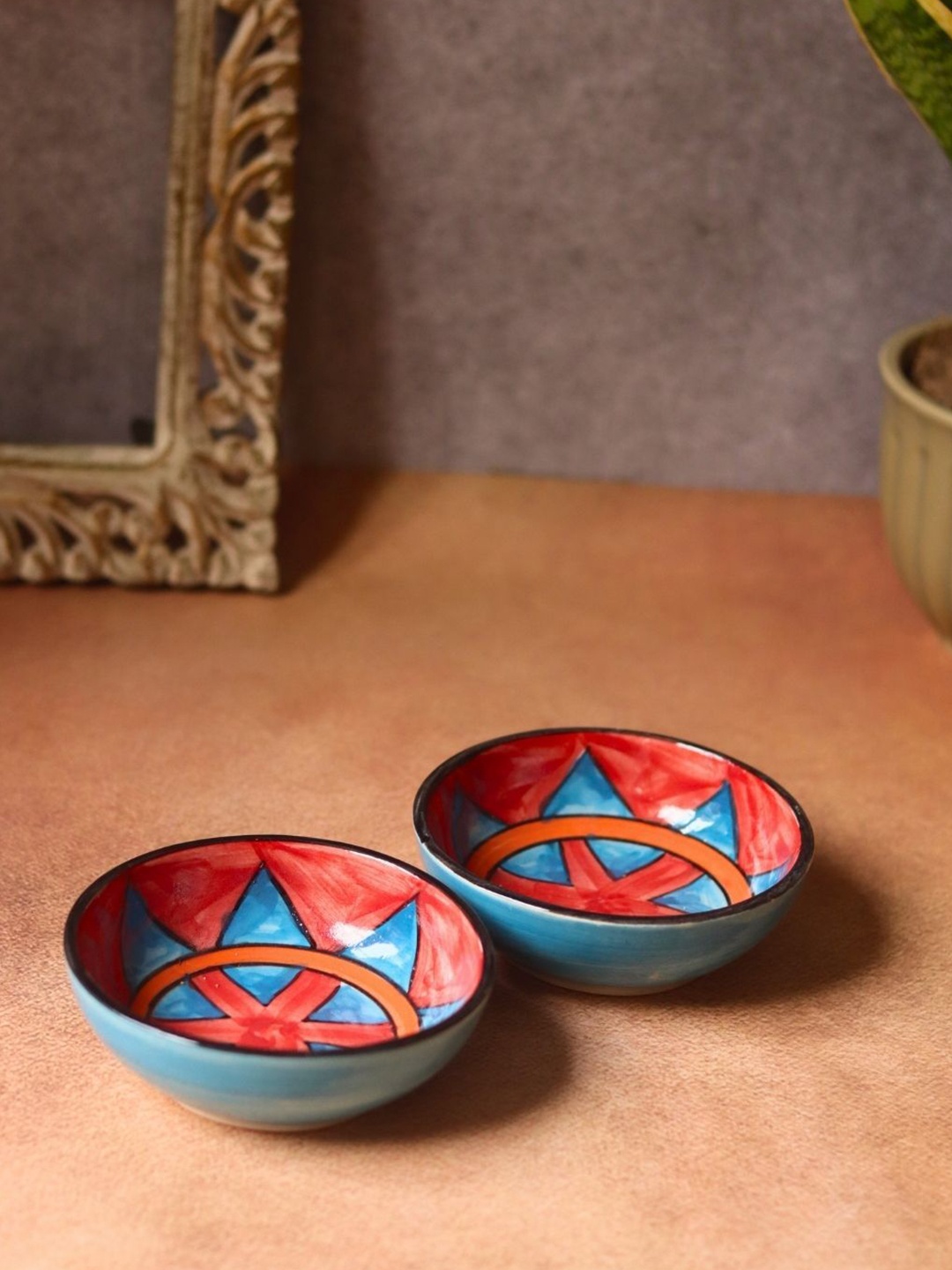 

WEAVING HOMES Red & Blue 2 Pieces Printed Ceramic Serving Bowl