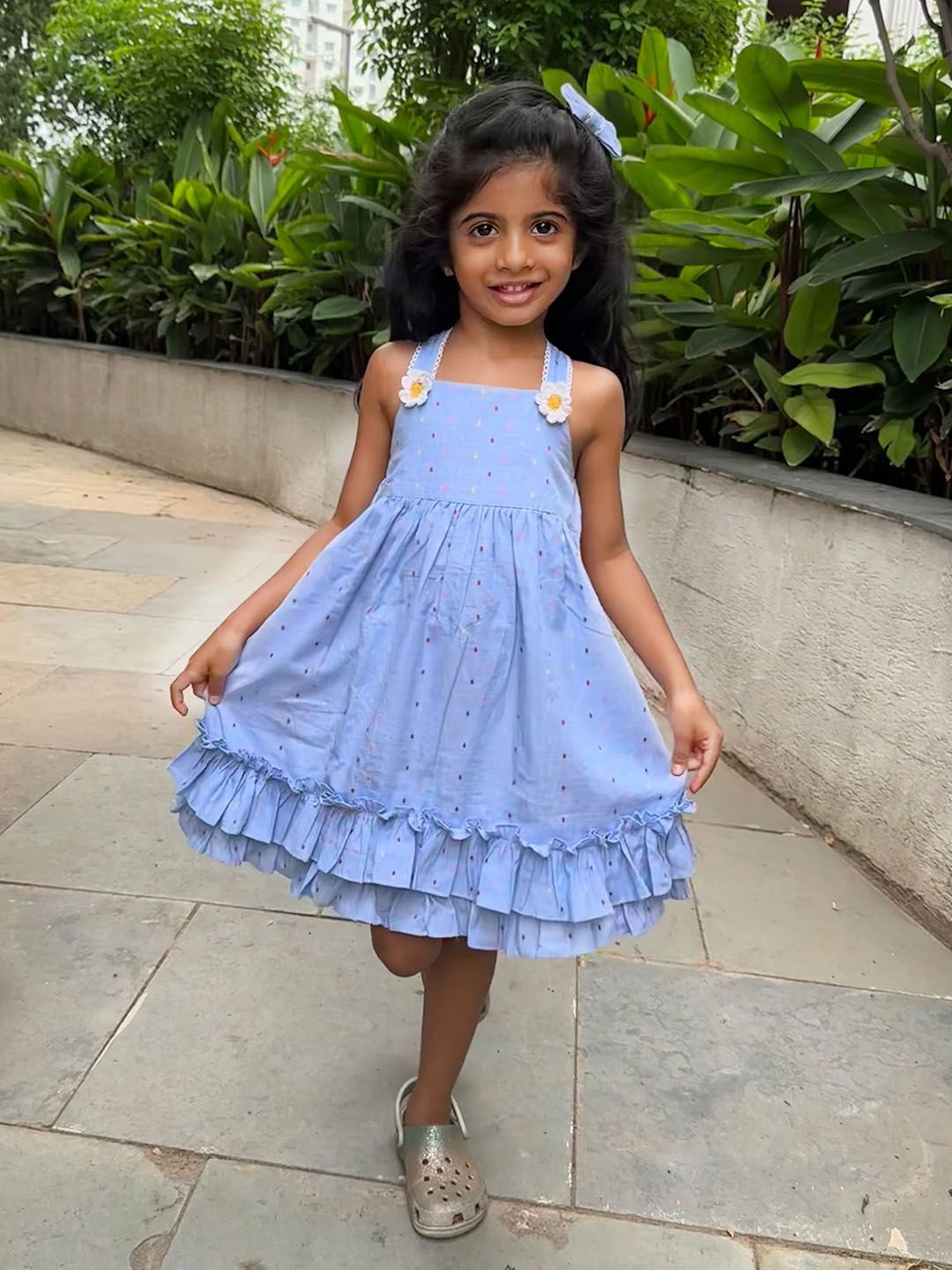 

Little Llama Girls Printed Fit & Flare Dress, Blue