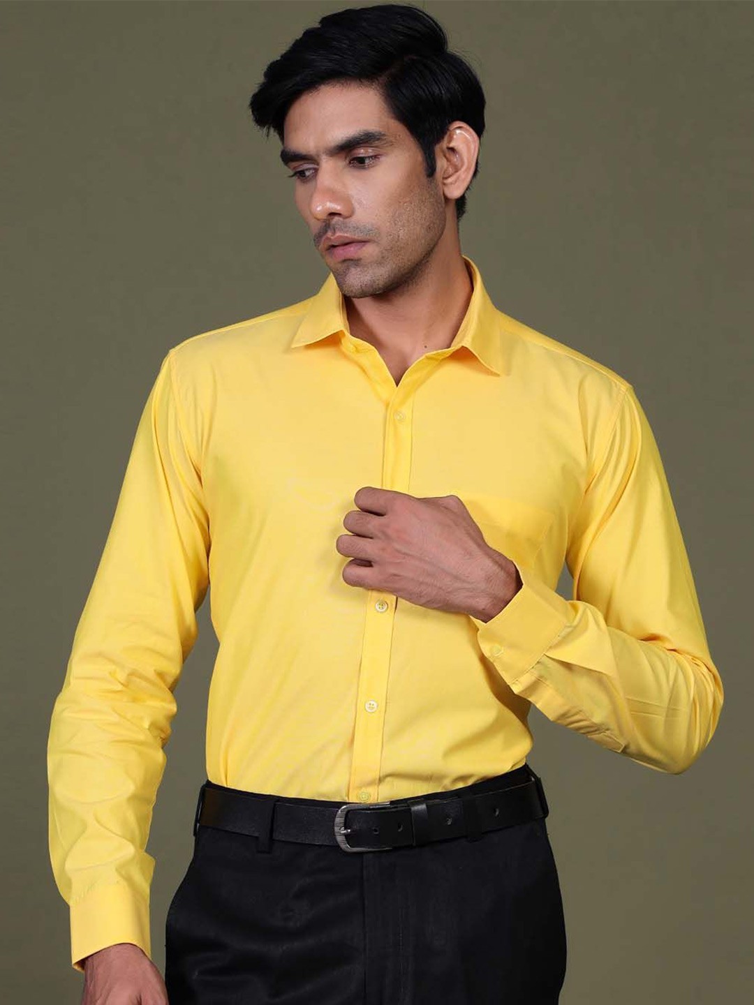 

Tistabene Men Standard Spread Collar Solid Cotton Formal Shirt, Yellow