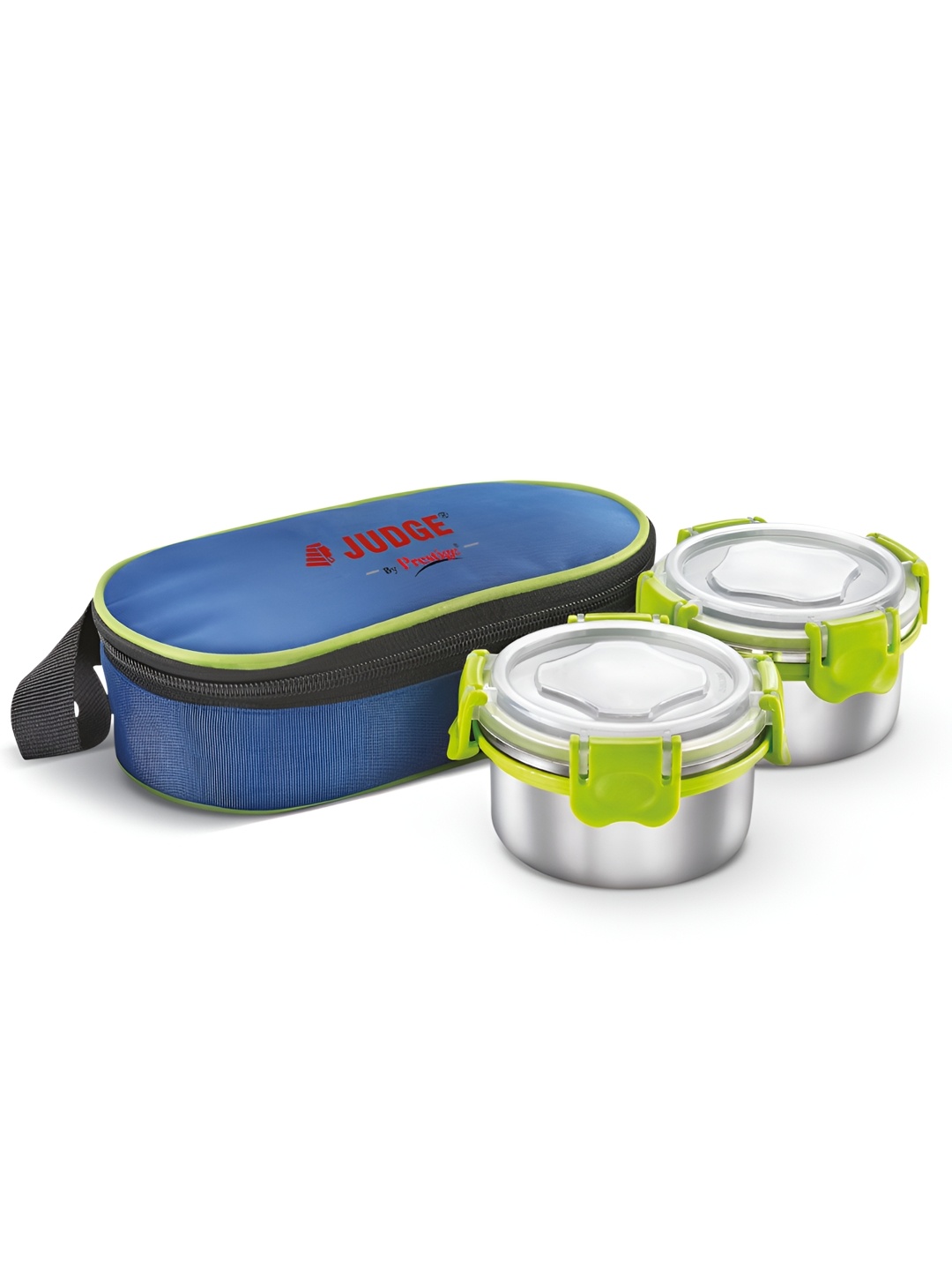 

JUDGE By Prestige Green & Blue 2 Pieces Stainless Steel Lunch Box With Pouch - 300 ml, Silver