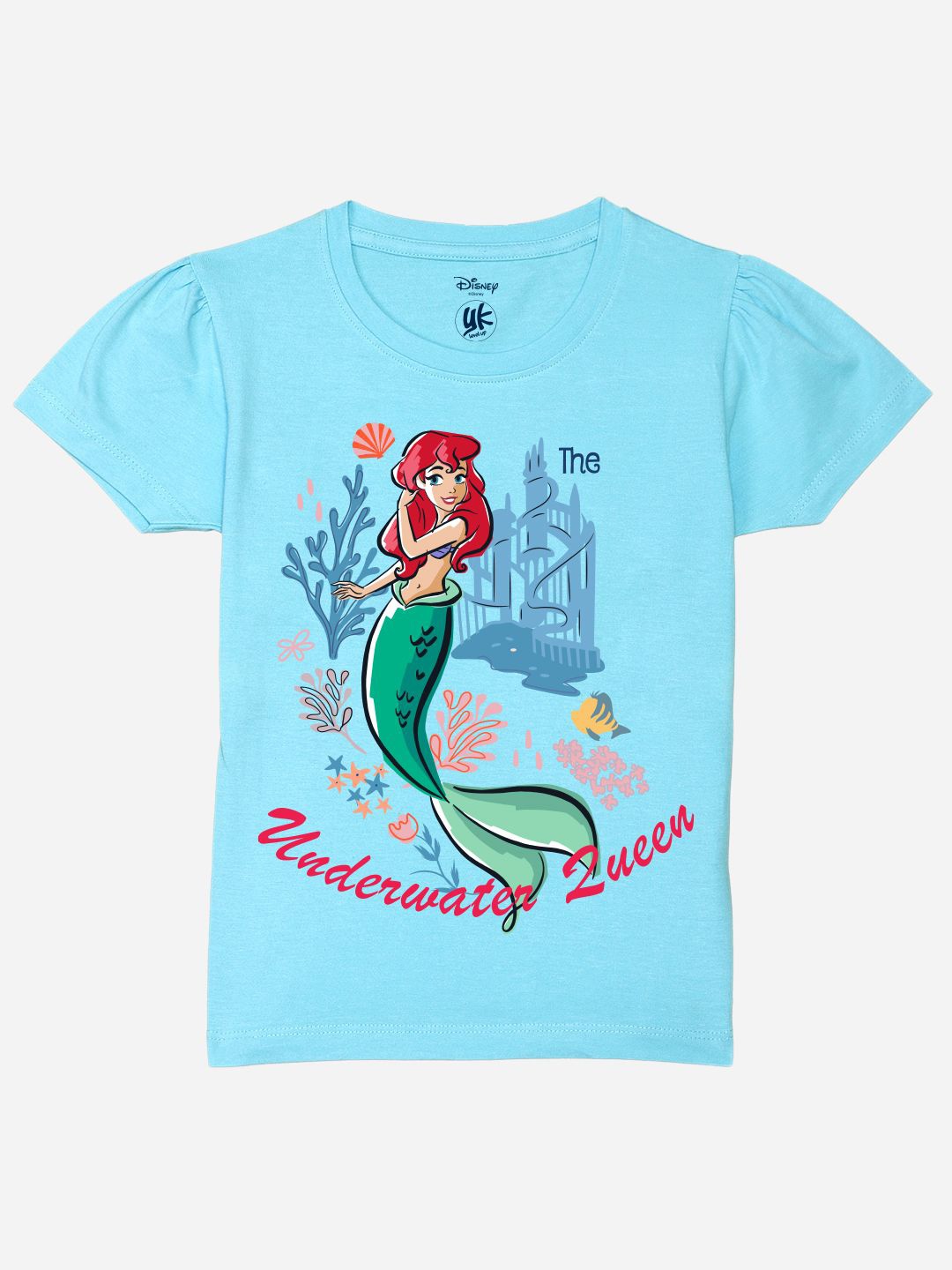 

YK Disney Girls Graphic Printed Round Neck Pure Cotton T-Shirt, Blue
