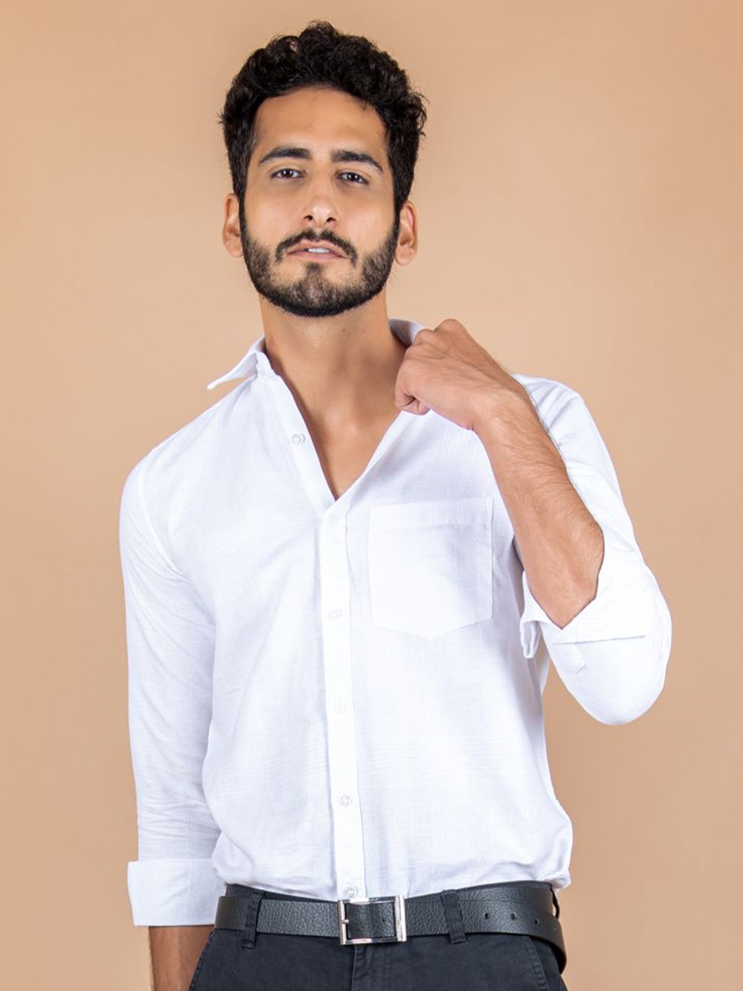 

Tistabene Men Standard Spread Collar Solid Cotton Casual Shirt, White