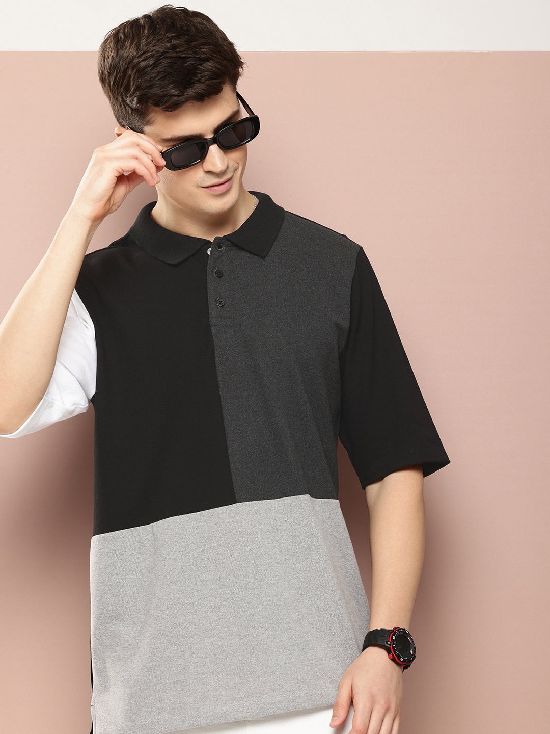 

Harvard Colourblocked Polo Collar Casual T-shirt, Black