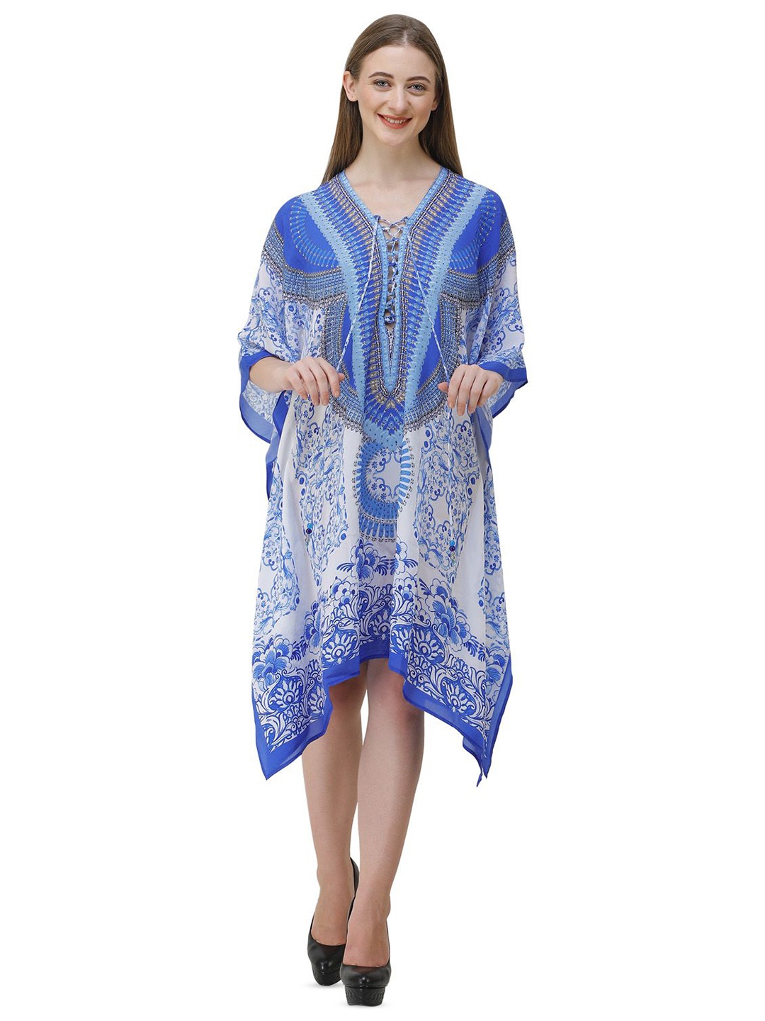 

ravi rajoria Printed Kimono Sleeves Kaftan Dress, Multi
