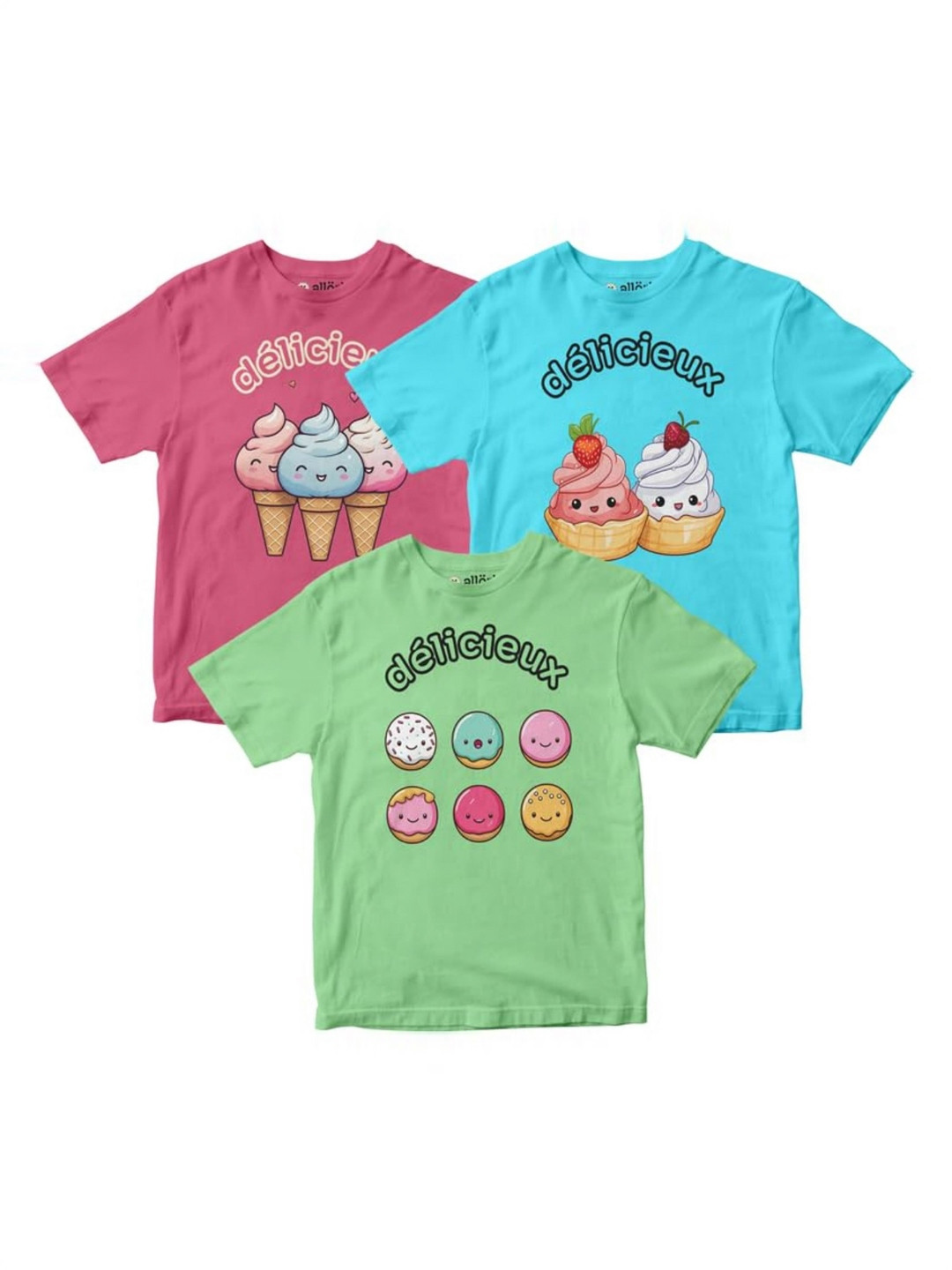 

allorio kids Girls 3 Printed Applique Slim Fit T-shirt, Multi