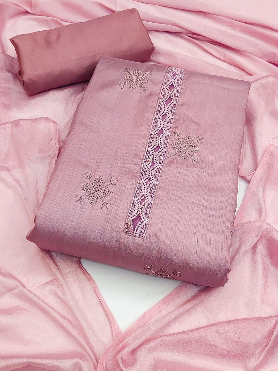 

JULEE Ethnic Motifs Embroidered Unstitched Dress Material, Pink